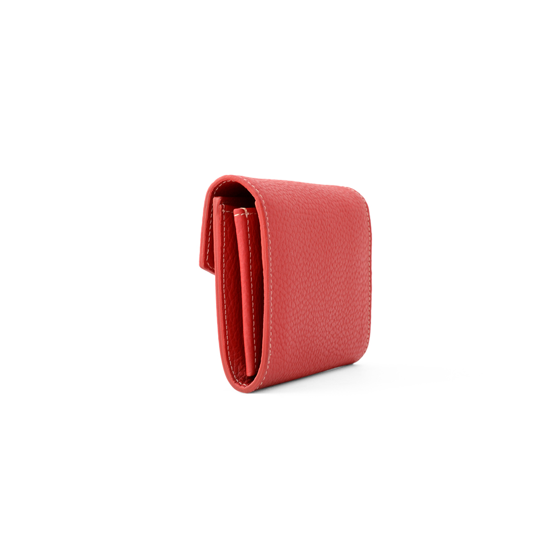 Women's compact leather wallet in cherry: back view