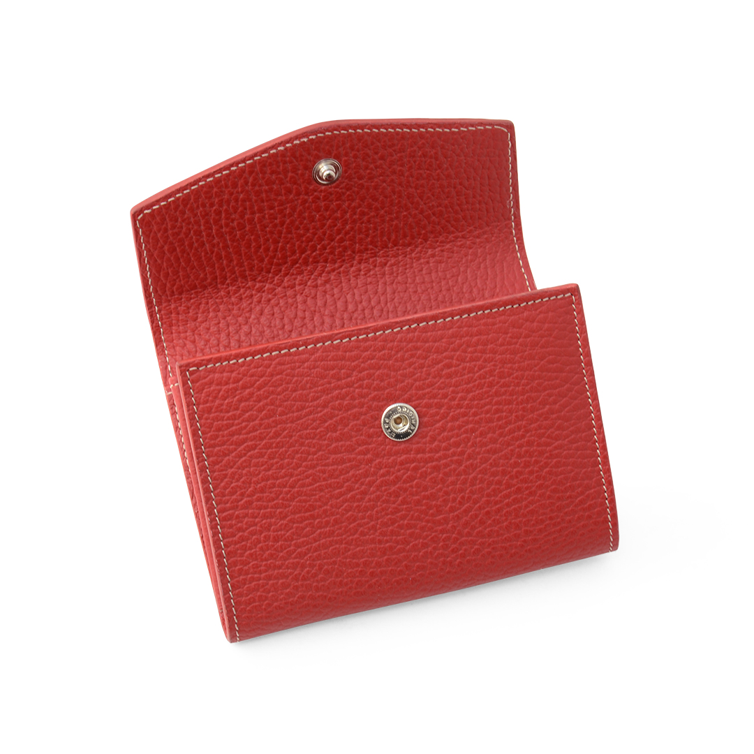 Women's compact leather wallet in cherry interior view