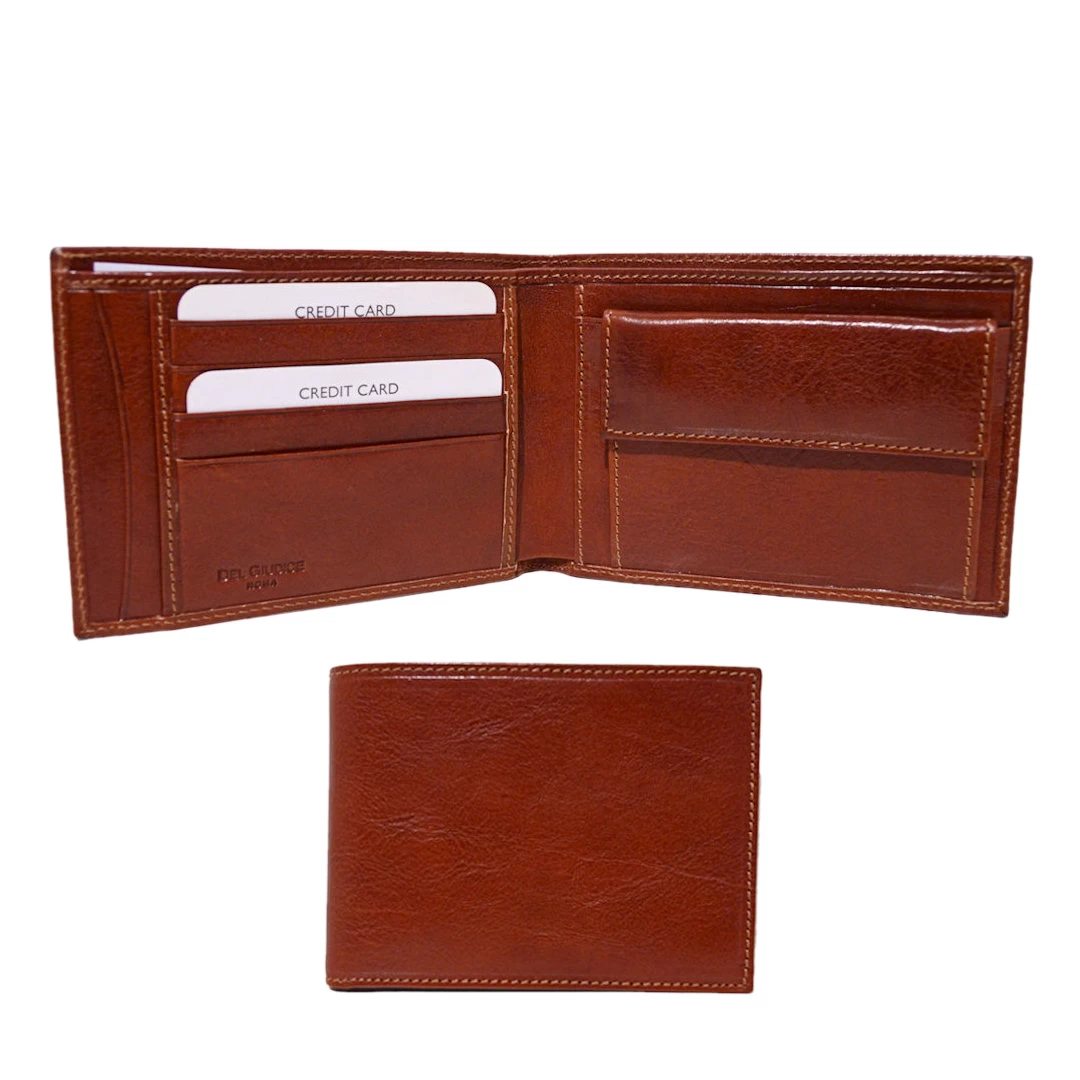 men’s leather bifold wallet with coin pocket in brown
