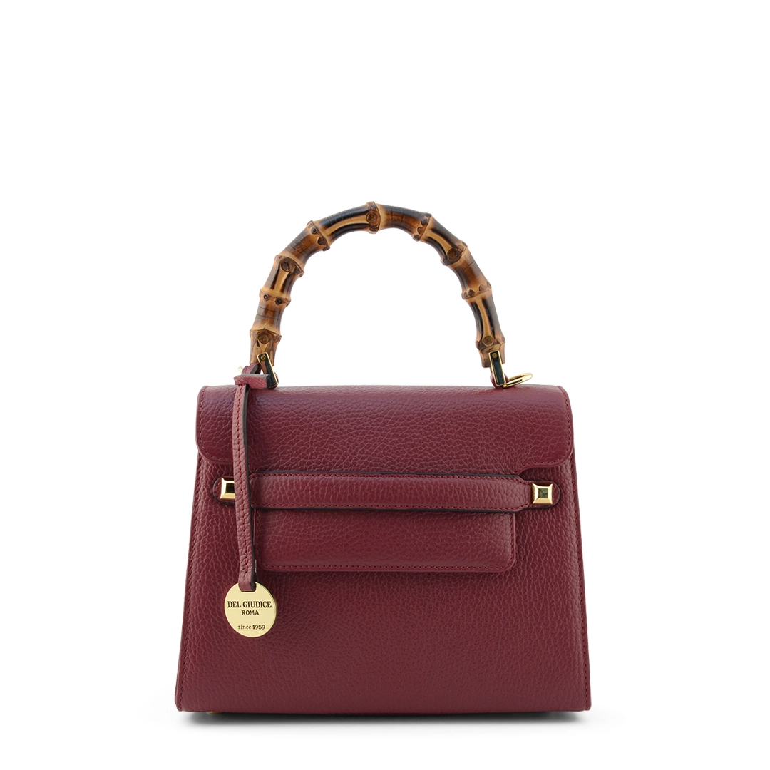 bamboo handle bag in bordeaux leather