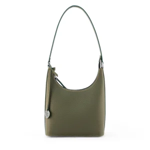 Small Italian leather shoulder bag with zipper in green forest - Carlotta