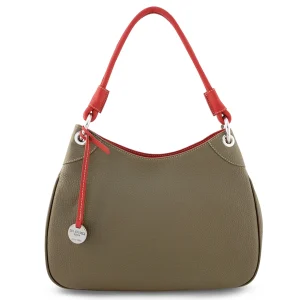 Roberta-2586-mud italian leather hobo bag with cherry trims