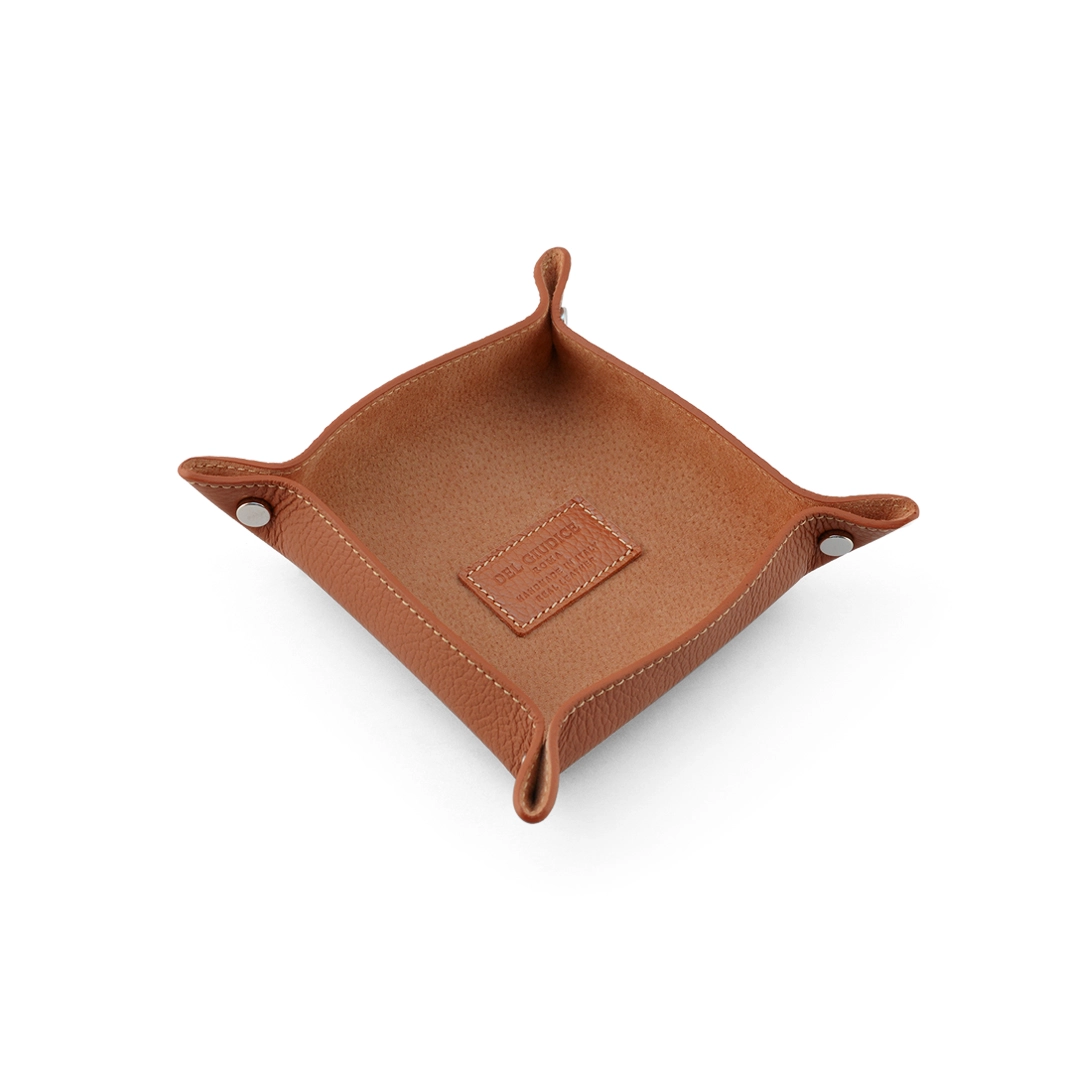 leather valet tray in tan color