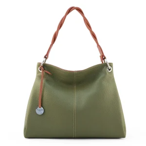 Large italian leather hobo bag green forest-tan - Vittoria - Sku 2808