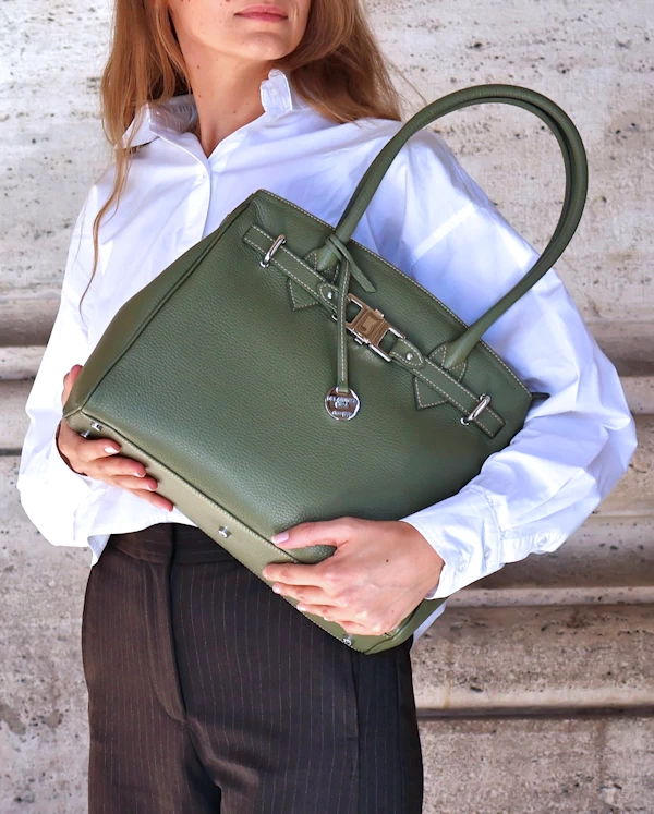 Forest green handmade Italian leather hand bag